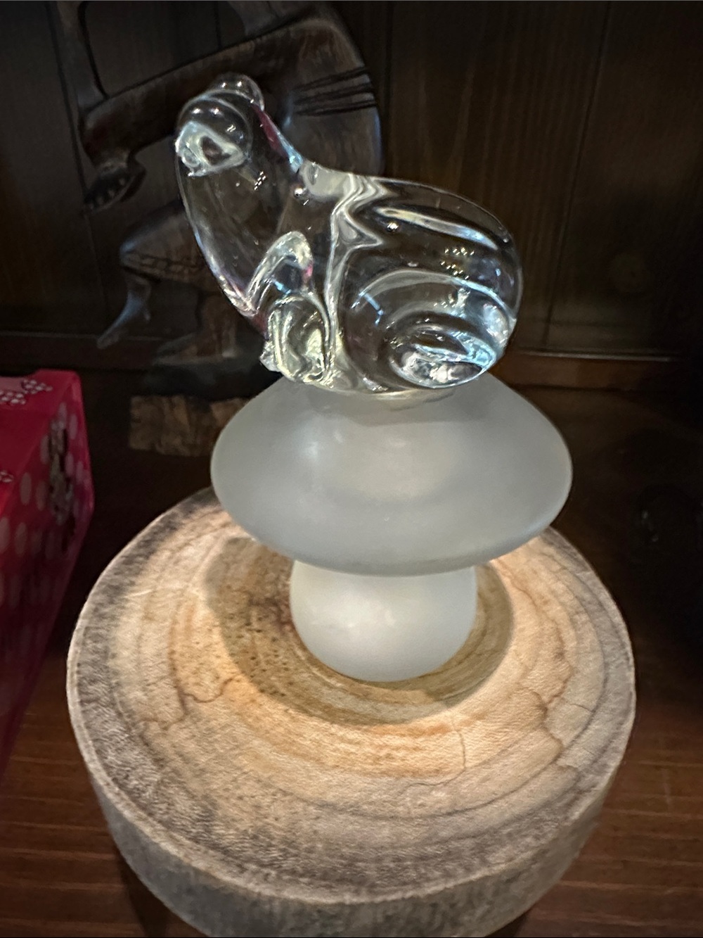 Vintage Napcoware Glass Animal art glass on Frosted glass mushroom